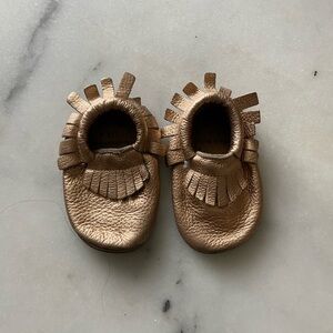 Charming Gold Kids Moccasins